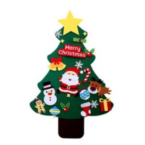 Doe-het-zelf kerstboom, 110 cm hoog, vilten kerstboom, set, editie, 32 stuks, ornamenten, wanddecoratie voor kinderen, kerstcadeau, kerstspel, huisdeur, wanddecoratie
