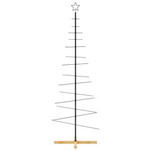 359605 Metalen kerstboom met houten standaard, zwart, 180 cm, kunstdennenboom, kerstboom-decoratie, kerstbomen, kerstboom