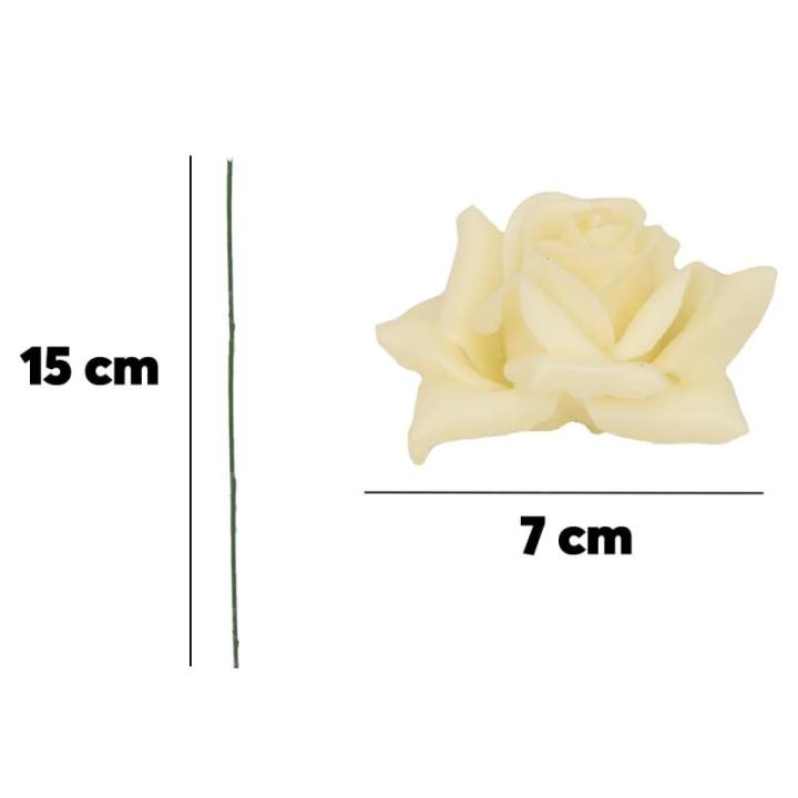 Kunstrozenbloemen met steel als kunstmatige decoratieve rozen van was, 4 crème-witte rozenblaadjes als echt voor bloemstukken, bloemendecoratie, waxrozen als kunstrozen, begraafpl