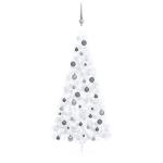 Künstlicher Halb-Weihnachtsbaum Beleuchtung Kugeln Weiß 180 cmWeiß und grau