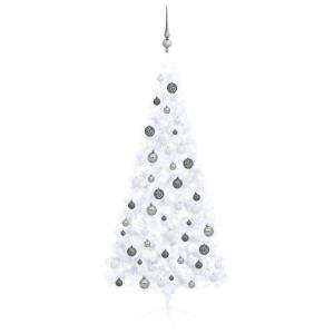 Künstlicher Halb-Weihnachtsbaum Beleuchtung Kugeln Weiß 180 cmWeiß und grau