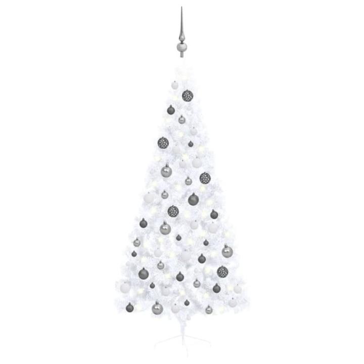 Künstlicher Halb-Weihnachtsbaum Beleuchtung Kugeln Weiß 180 cmWeiß und grau