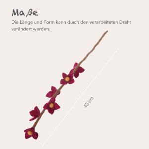 Gry & SIF Kunstkersenbloesemtakken van vilt, flexibele steel, decoratieve takken, vilten bloem, vilten tak, kersenbloesem, lentedecoratie, handgemaakt, Fairtrade, 43 cm, 3 x fuchsi