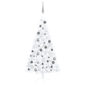 Künstlicher Halb-Weihnachtsbaum Beleuchtung Kugeln Weiß 150 cmWeiß und grau