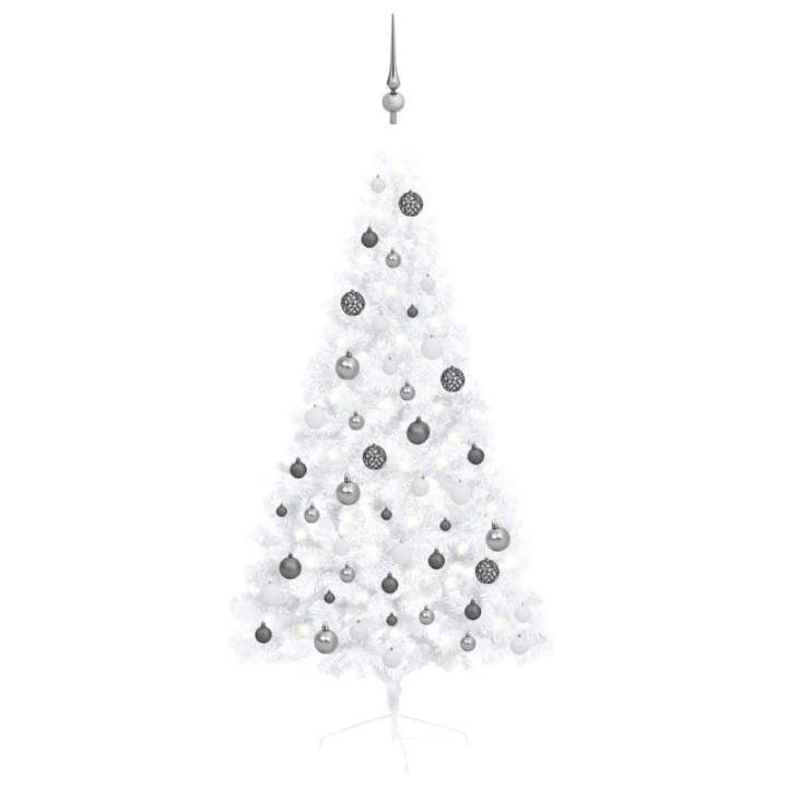 Künstlicher Halb-Weihnachtsbaum Beleuchtung Kugeln Weiß 150 cmWeiß und grau