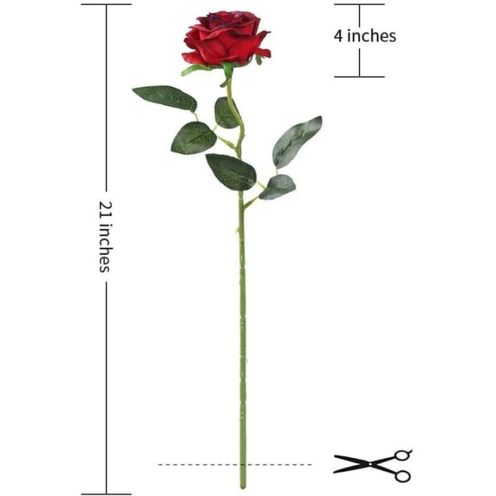12 stuks Kunstmatige Rozen, 53cm Kunstrozen Enkele Lange Steel , Realistische voor Bruiloftsboeket, Thuis Tuin Woonkamer Hotel Kantoor Decoratie (Dunkelrot)