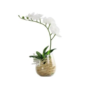 Kunstblumen Phalaenopsis-Kunstblumen-Arrangement mit Glastopf, Orchideen-Bonsai-Kunstseidenblume für den Tisch im Wohnzimmer für jeden Anlass