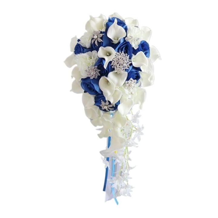 Künstlicher Blumenstrauß mit Diamantknopf, Wasserfall-Simulation, gefälschte Blumen für Hochzeitsfeier, Braut, Handrequisiten