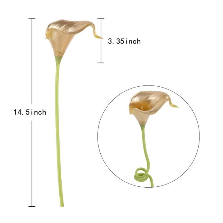 Goldblumen, 24 Stück goldene Calla-Lilien, künstliche Blumen zur Dekoration für selbstgemachte Hochzeitssträuße, Tafelaufsätze, Brautparty, Party, Zuhause, Blumenarrangement,