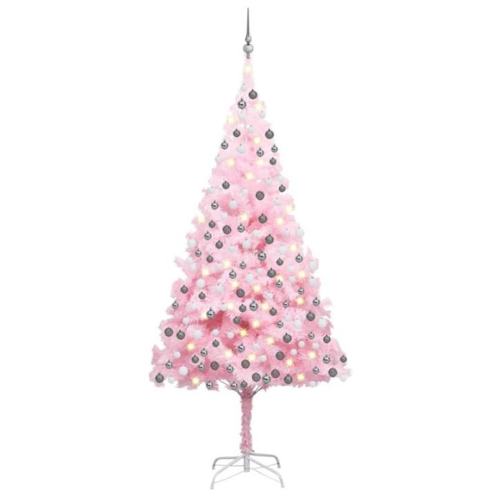 Wiederverwendbar Künstlicher Weihnachtsbaum mit Beleuchtung und Kugeln 210 cm H Christmas Tree Weihnachtsdeko Christbaum Kunstbaum Halloween Weihnachtsbaum Tannenbaum PVC und Stah