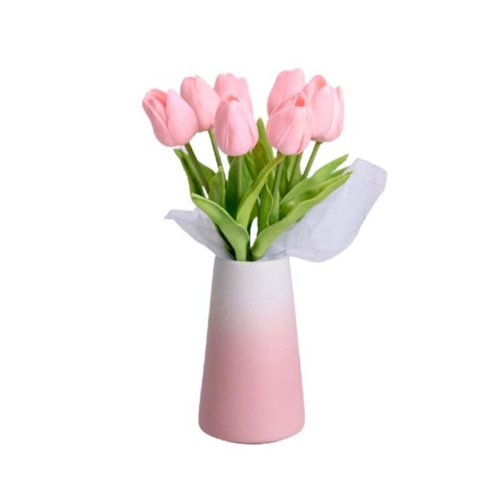 Kunstblumen 8 künstliche Tulpenblumen in Vase, Tischküchendekoration, 11,8-Zoll-Tulpen, Bürodekoration, Schlafzimmerdekoration für jeden Anlass