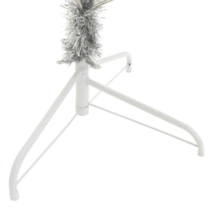 Halve kunstkerstboom met standaard, kerstboom, dennenboom, decoratieve boom, kunstboom, kerstdecoratie, zilver, 240 x 125 cm