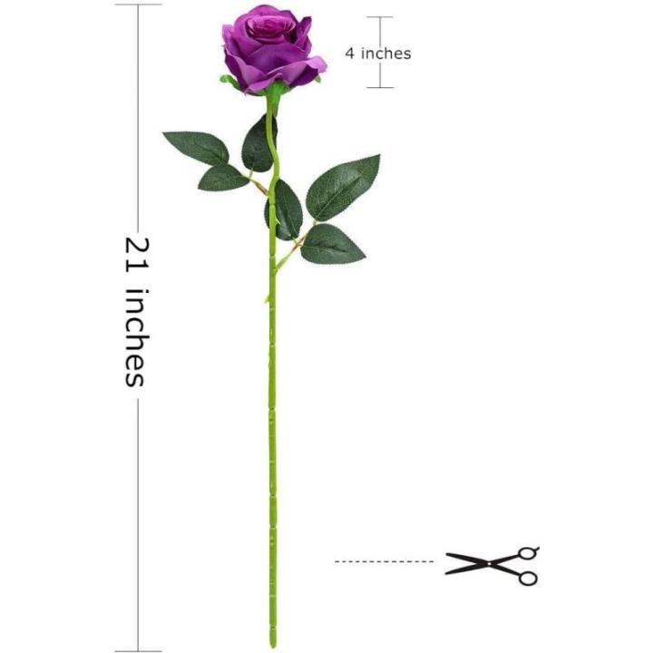 12 stuks Kunstmatige Rozen, 53cm Kunstrozen Enkele Lange Steel , Realistische voor Bruiloftsboeket, Thuis Tuin Woonkamer Hotel Kantoor Decoratie (Violett)