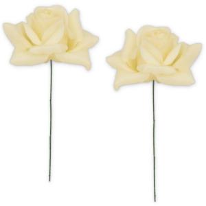 Kunstrozenbloemen met steel als kunstmatige decoratieve rozen van was, 2-delige crème-witte rozenblaadjes als echt voor bloemstukken, bloemendecoratie, waxrozen als kunstrozen, be