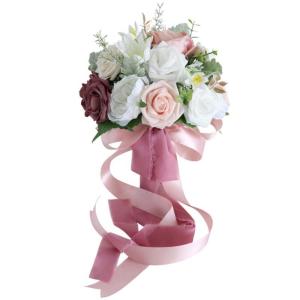 Blumen halten, künstlicher Rosen-Hochzeitsstrauß mit Seidensatinband