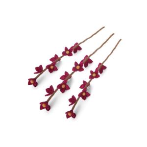 Gry & SIF Kunstkersenbloesemtakken van vilt, flexibele steel, decoratieve takken, vilten bloem, vilten tak, kersenbloesem, lentedecoratie, handgemaakt, Fairtrade, 43 cm, 3 x fuchsi