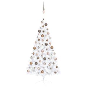 Künstlicher Halb-Weihnachtsbaum Beleuchtung Kugeln Weiß 150 cmWeiß und Rose