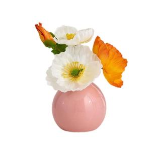 Kunstblumen Künstliche Blumen mit Kleiner Keramikvase，Dekoration für Tisch Home Party Büro Arrangements（runde Keramikvase） für jeden Anlass