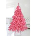 kunstkerstboom in roze, met metalen standaard.