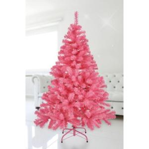 kunstkerstboom in roze, met metalen standaard.