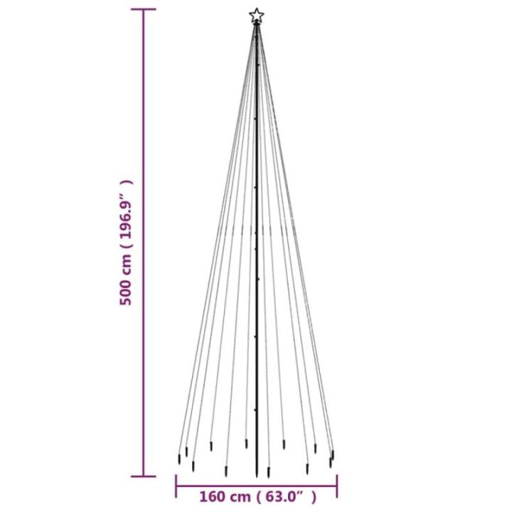 Kerstboom met haringen, lichtboom, kerstdecoratie, sterverlichting, buiten, verlichte lichtketting, warmwit, 732 leds, 500 cm