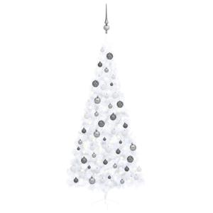 Künstlicher Halb-Weihnachtsbaum Beleuchtung Kugeln Weiß 240 cmWeiß und grau