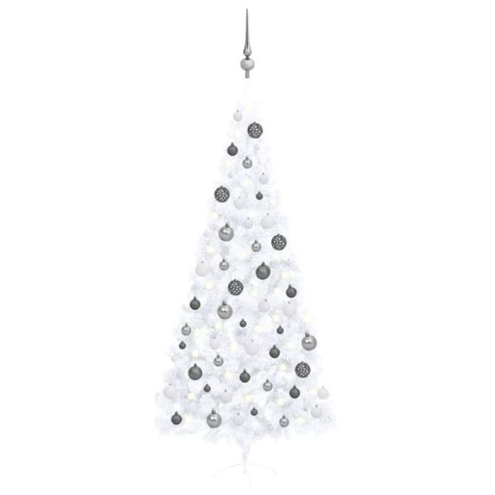 Künstlicher Halb-Weihnachtsbaum Beleuchtung Kugeln Weiß 240 cmWeiß und grau