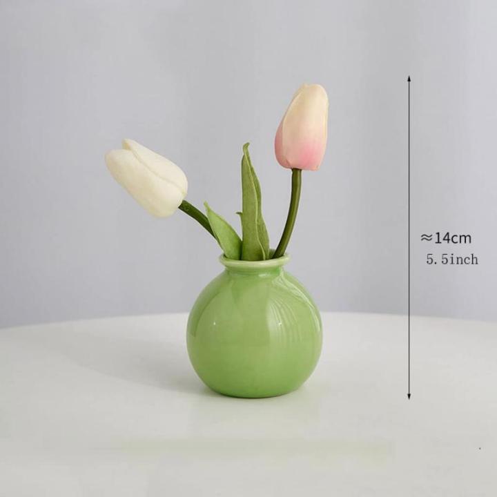 Kunstblumen Künstliche Blumen mit Kleiner Keramikvase，Dekoration für Tisch Home Party Büro Arrangements（runde Keramikvase） für jeden Anlass