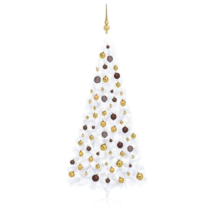 Künstlicher Halb-Weihnachtsbaum Beleuchtung Kugeln Weiß 240 cmWeiß und Golden