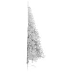 Halve kunstkerstboom met standaard, kerstboom, dennenboom, decoratieve boom, kunstboom, kerstdecoratie, zilver, 240 x 125 cm