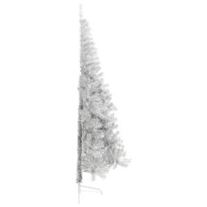 Halve kunstkerstboom met standaard, kerstboom, dennenboom, decoratieve boom, kunstboom, kerstdecoratie, zilver, 240 x 125 cm