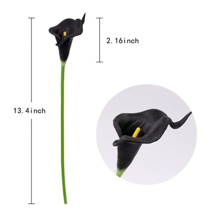 24 Stück Schwarze Calla-Lilien-Blumen, künstlich für Dekorationen, Schwarze künstliche Blumen, Calla-Lilien-Blumenstrauß für Hochzeit, Tafelaufsätze, Blumen-Dekoration, Heim
