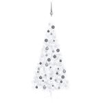 Künstlicher Halb-Weihnachtsbaum Beleuchtung Kugeln Weiß 210 cmWeiß und grau