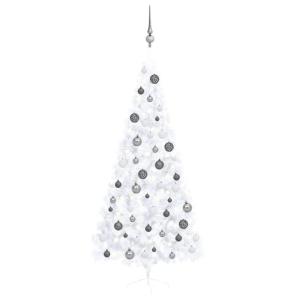 Künstlicher Halb-Weihnachtsbaum Beleuchtung Kugeln Weiß 210 cmWeiß und grau