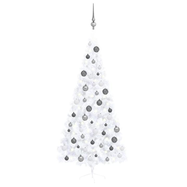 Künstlicher Halb-Weihnachtsbaum Beleuchtung Kugeln Weiß 210 cmWeiß und grau