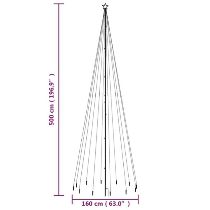 Kerstboom met haringen, lichtboom, kerstdecoratie, sterverlichting, buiten, verlichte lichtketting, koudwit, 732 leds, 500 cm