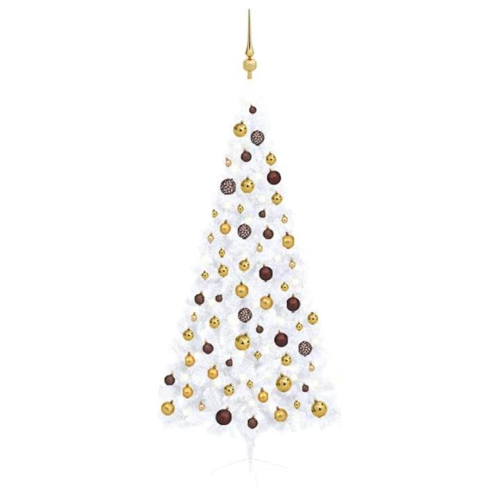 Künstlicher Halb-Weihnachtsbaum Beleuchtung Kugeln Weiß 180 cmWeiß und Golden