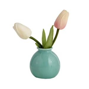 Kunstblumen Künstliche Blumen mit Kleiner Keramikvase，Dekoration für Tisch Home Party Büro Arrangements（runde Keramikvase） für jeden Anlass
