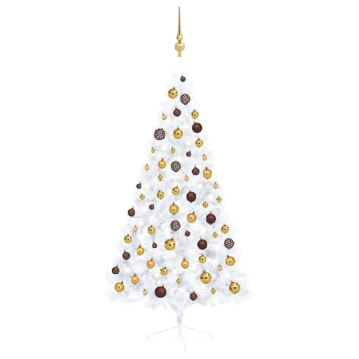 Künstlicher Halb-Weihnachtsbaum Beleuchtung Kugeln Weiß 150 cmWeiß und Golden