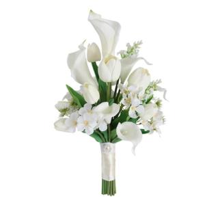 Hochzeitssträuße für die Braut, Rosen, Calla-Lilien, Hochzeitsblumen, künstliche Brautsträuße für eine rustikale Hochzeitszeremonie