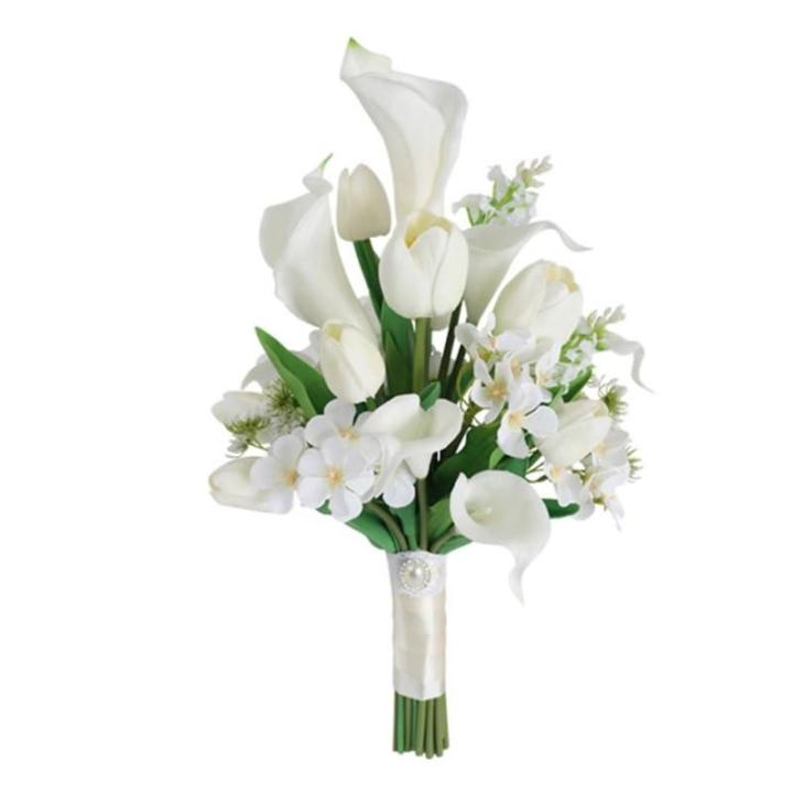 Hochzeitssträuße für die Braut, Rosen, Calla-Lilien, Hochzeitsblumen, künstliche Brautsträuße für eine rustikale Hochzeitszeremonie