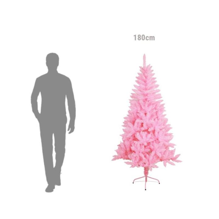 SOLAGUA Kunstkerstboom, spar extra gevuld met engelenhaar, 150 - 300 cm, met metalen standaard (180 cm, 617 punten, roze)