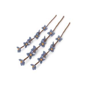 Gry & SIF Kunstkersenbloesemtakken van vilt, flexibele steel, decoratieve takken, vilten bloem, vilten tak, kersenbloesem, lentedecoratie, handgemaakt, Fairtrade, 43 cm, 3 x blauw