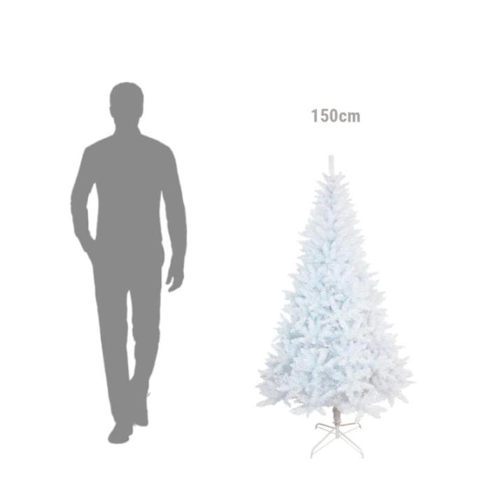 SOLAGUA Kunstkerstboom, spar extra gevuld met engelenhaar, 150 - 300 cm, met metalen standaard (150 cm, 380 punten, wit)