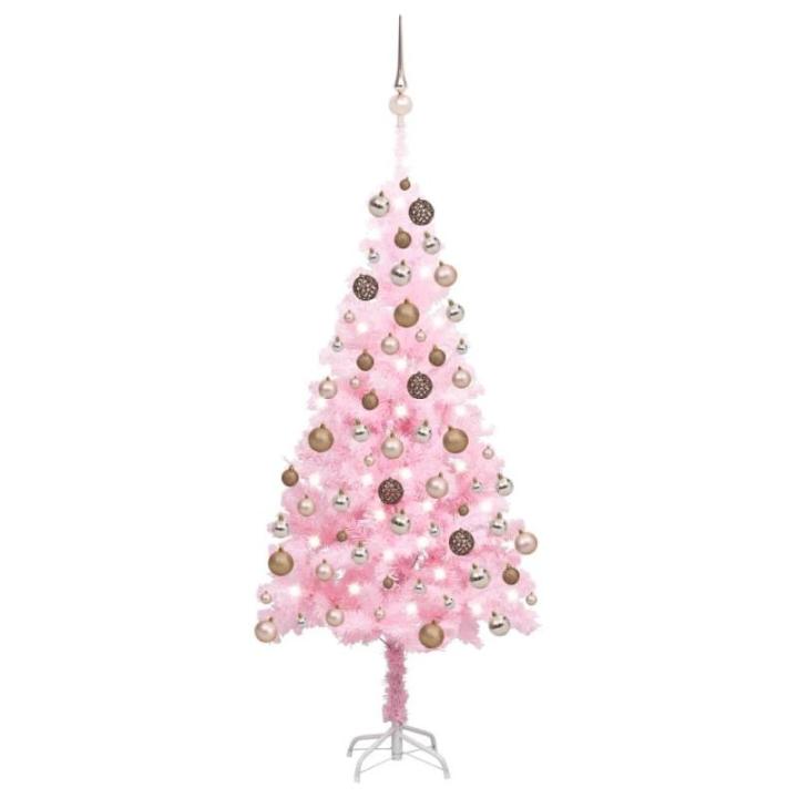 Wiederverwendbar Künstlicher Weihnachtsbaum mit Beleuchtung und Kugeln 150 cm H Christmas Tree Weihnachtsbaum Home Tannenbaum Weihnachtsdeko Christbaum Kunstbaum Halloween PVC Ros