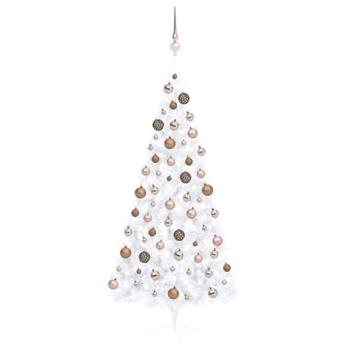Künstlicher Halb-Weihnachtsbaum Beleuchtung Kugeln Weiß 180 cmWeiß und Rose