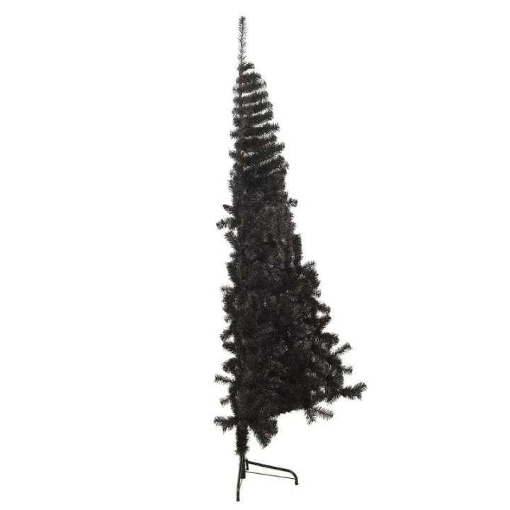 Schwarzer künstlicher halber Weihnachtsbaum, Tannenbaum mit Metallständer, Weihnachtsdekoration fürs Zimmer (240 cm)