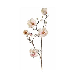 Kunsttak Magnolia met 5 witte bloemen, lengte 80 cm, kunstmagnolia-tak, magnolia-bloesem, decoratieve tak met knoppen