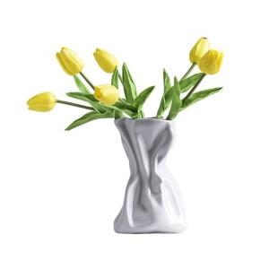 Kunstblumen Kunstblumen, künstliche Tulpen mit Keramikvase, gelbe Tulpen, echtes Blumenarrangement, Hochzeitsdekoration für jeden Anlass
