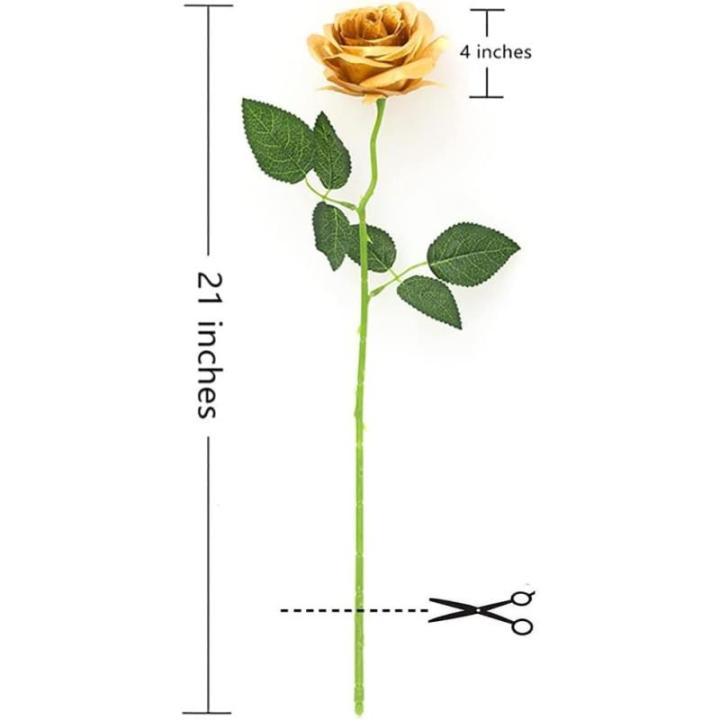 12 stuks Kunstmatige Rozen, 53cm Kunstrozen Enkele Lange Steel , Realistische voor Bruiloftsboeket, Thuis Tuin Woonkamer Hotel Kantoor Decoratie (Gold)
